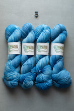 Load image into Gallery viewer, Four skeins of blue yarn with labels on a gray background