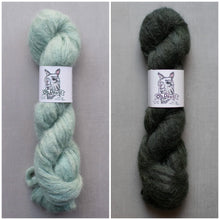 Load image into Gallery viewer, Two skeins of yarn, one green and one dark gray, on a neutral background with 'Oh Panda?' label.