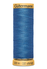 Load image into Gallery viewer, Spool of blue thread with 'Gütermann' branding on a white background