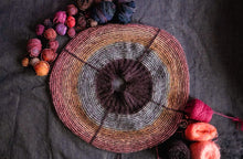 Load image into Gallery viewer,  the Metamorphic Sweater Yoke using Dyed in the Wool Scraps that Candice has been collecting over the years + Aqua mini in Spinsters Daughter
