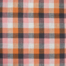 Load image into Gallery viewer, Checkered fabric pattern with shades of orange, pink, and gray.