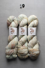 Load image into Gallery viewer, Three skeins of multicolored yarn with labels on a gray background