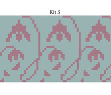 Load image into Gallery viewer, A repeating pixel-art floral pattern on a pale blue-green background with the text 'Kit 5' centered above it.