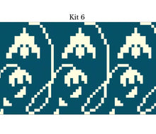 Load image into Gallery viewer, A repeating pixel-art pattern in cream on a dark teal background, with the text 'Kit 6' centered above the design.