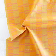 Load image into Gallery viewer, Yellow fabric with pink stripes on a white background, featuring the brand 'Pableism'.