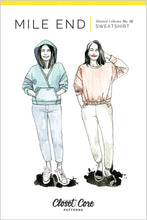 Load image into Gallery viewer, Illustration of two people wearing sweatshirts with &#39;Mile End&#39; branding on a white background.