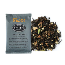Load image into Gallery viewer, Tea package with 'Steven Smith Teamaker' branding and masala chai spiced black tea leaves on a white background
