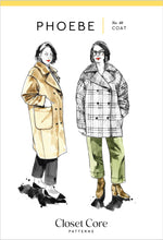 Load image into Gallery viewer, Illustration of two women wearing coats with &#39;Phoebe&#39; coat pattern details on a white background.