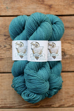 Load image into Gallery viewer, Three skeins of teal yarn with 'Pashmin' labels on a wooden surface