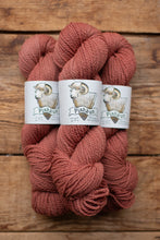 Load image into Gallery viewer, Three skeins of red yarn with labels on a wooden background