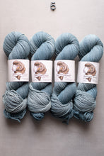 Load image into Gallery viewer, Four skeins of blue yarn with labels on a light gray background