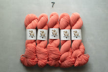 Load image into Gallery viewer, Five skeins of pink yarn with labels on a gray background