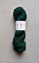 Load image into Gallery viewer, Green skein of yarn with a label on a gray background