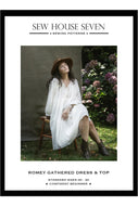 Sew House Seven sewing pattern cover with a woman in a white dress sitting outdoors.