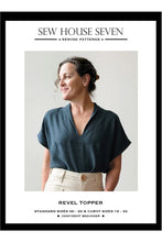 Load image into Gallery viewer, Sew House Seven sewing pattern cover with a woman wearing a blue top and beige pants.