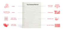 Load image into Gallery viewer, White book titled 'The Knitwear Manual' with icons and text on a white background
