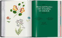 Load image into Gallery viewer, Open book with floral illustrations on one page and text on the other, set against a green background.