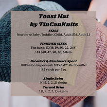 Load image into Gallery viewer, Knitted hat with product information overlay on a blurred background