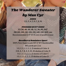 Load image into Gallery viewer, Text overlay on a blurred background of two people wearing sweaters with product details.