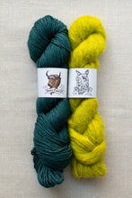 Load image into Gallery viewer, Two skeins of yarn side by side on a light beige textured background.