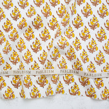 Load image into Gallery viewer, Floral patterned fabric with 'Fableism' branding on a white background