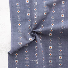 Load image into Gallery viewer, Blue fabric with white floral pattern on a textured surface