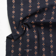 Navy fabric with floral patterns and 'FARREISM' branding on a white background