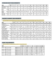 Load image into Gallery viewer, Standard body and garment measurements chart with fabric requirements for clothing design.