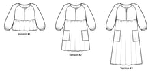 Load image into Gallery viewer, Three versions of a dress with long sleeves and a zipper on a white background