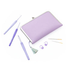 Load image into Gallery viewer, Purple crochet kit with a pouch, hooks, and other tools on a white background