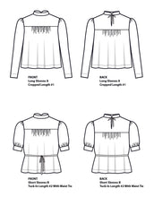 Load image into Gallery viewer, Line drawings of a blouse with long and short sleeves on a white background